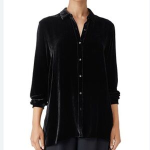 Eileen Fisher silk velvet button up blouse elegant black Lagenlook XL-1x
